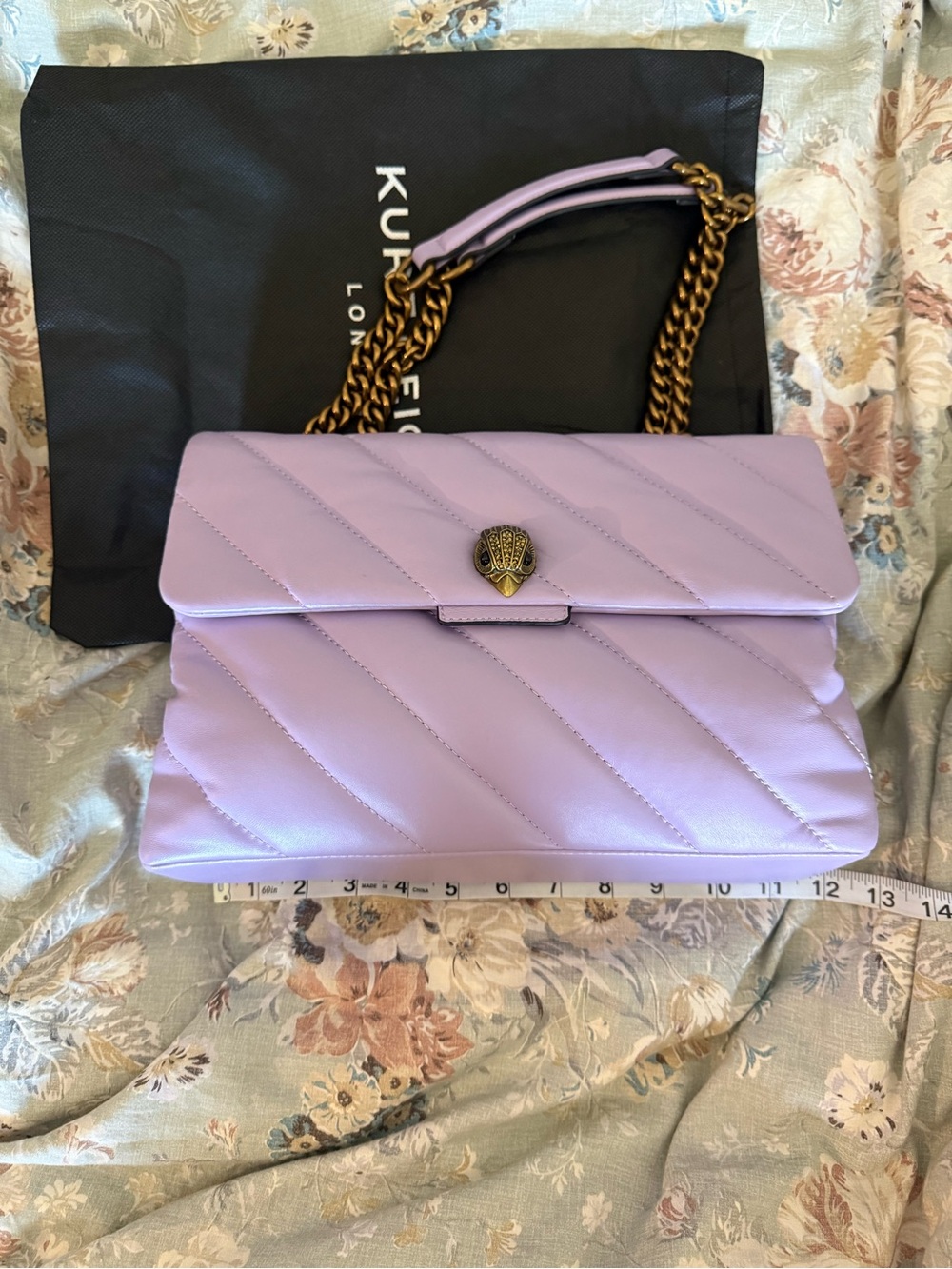 Kurt Geiger Lilac Kensington Quilted Leather Chain Shoulder Bag